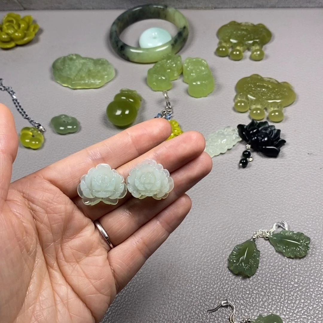 蛇纹石玉未镶嵌挂件耳饰耳环项链