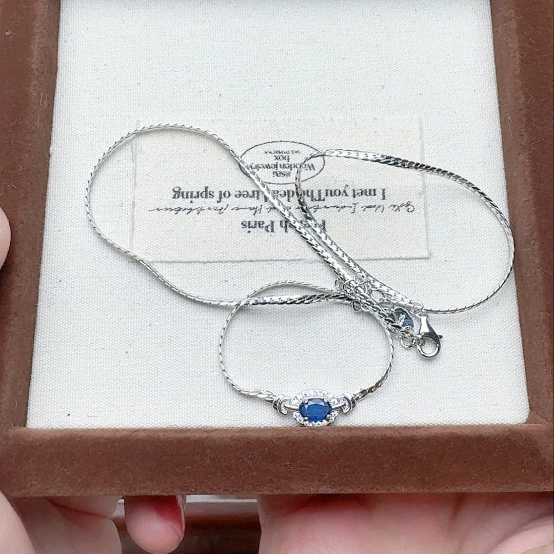 蓝宝石颈饰银S925镶嵌