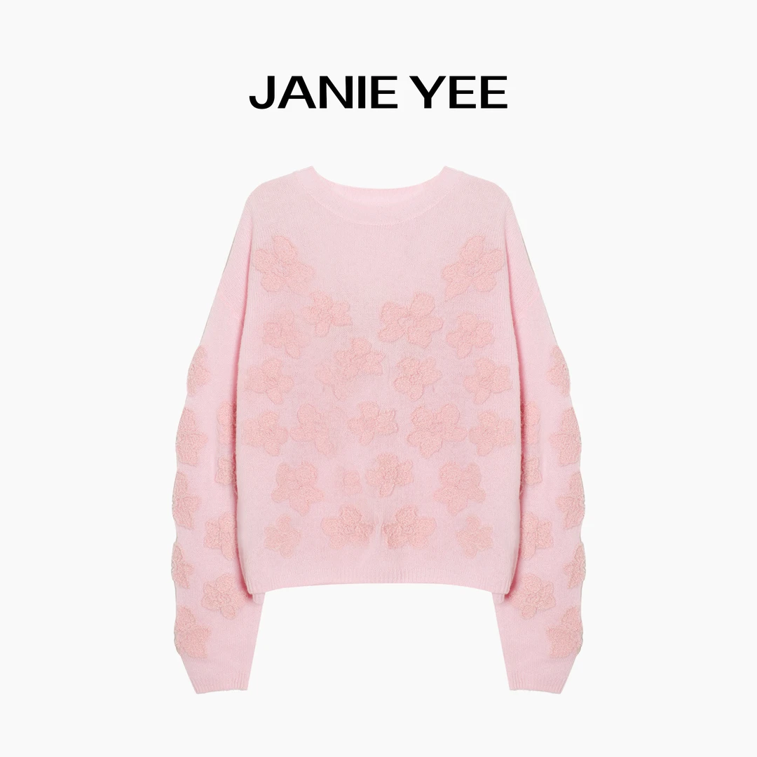 Janie Yee”百花咩绒“ 100山羊绒圆领宽松毛衣上衣女 25A0116