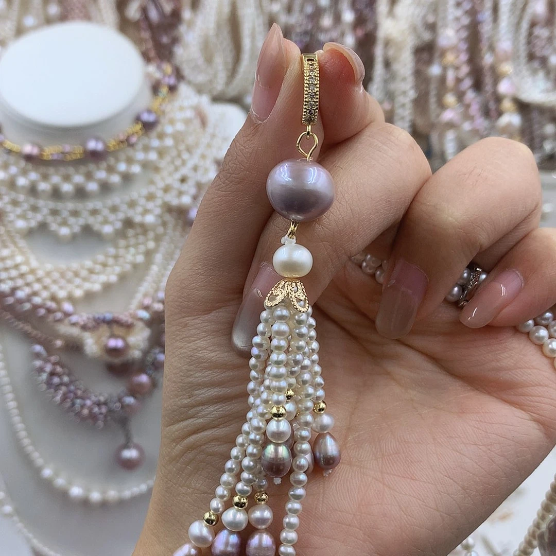 项链银S925镶嵌淡水珍珠