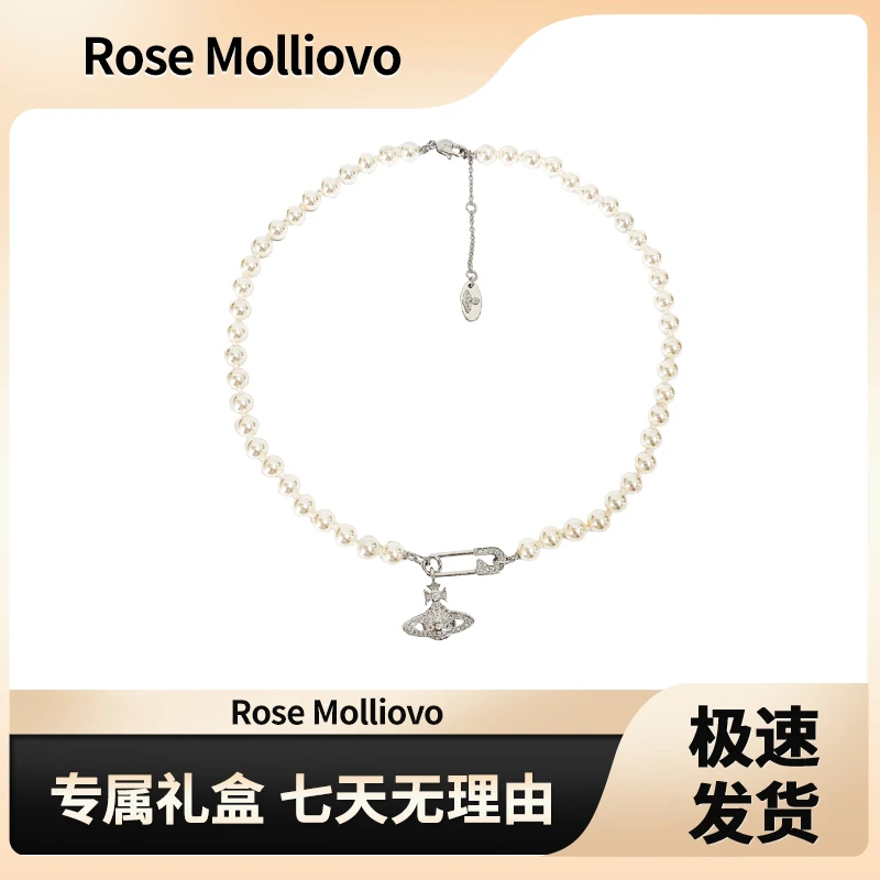 铜合金仿珍珠项链 rose联名 土星别针珍珠项链