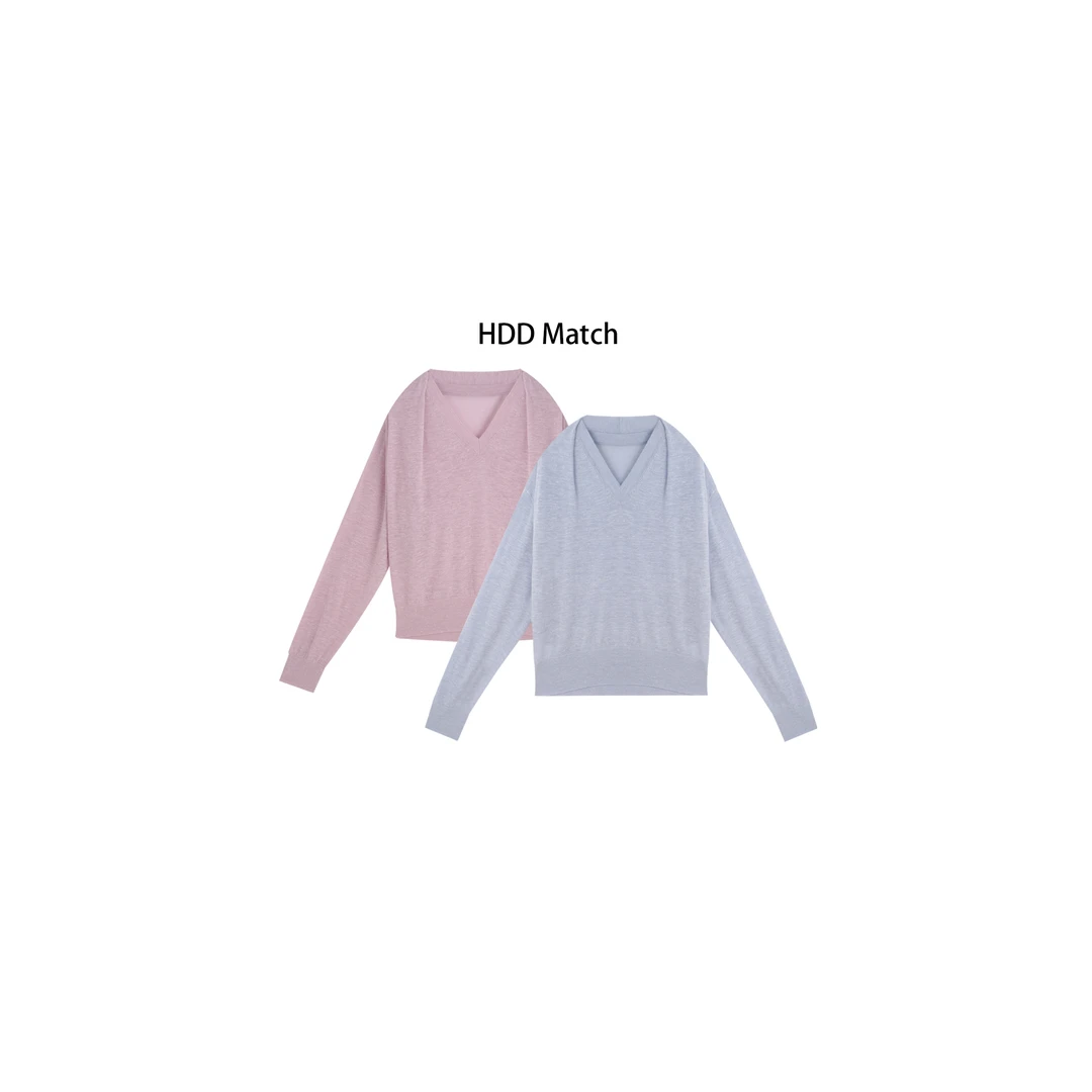 HDD Clothing"宽松休闲"夏季女款V领长袖针织宽松上衣T恤Y7838