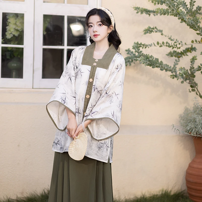 池夏【雨水:竹与墨】明制方领短衫马面裙原创改良汉服女 春夏