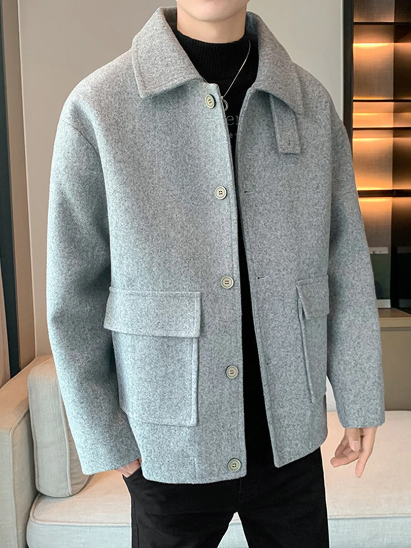 2025秋冬新男士潮流时尚宽松外套翻领休闲百搭保暖短款单排扣风衣