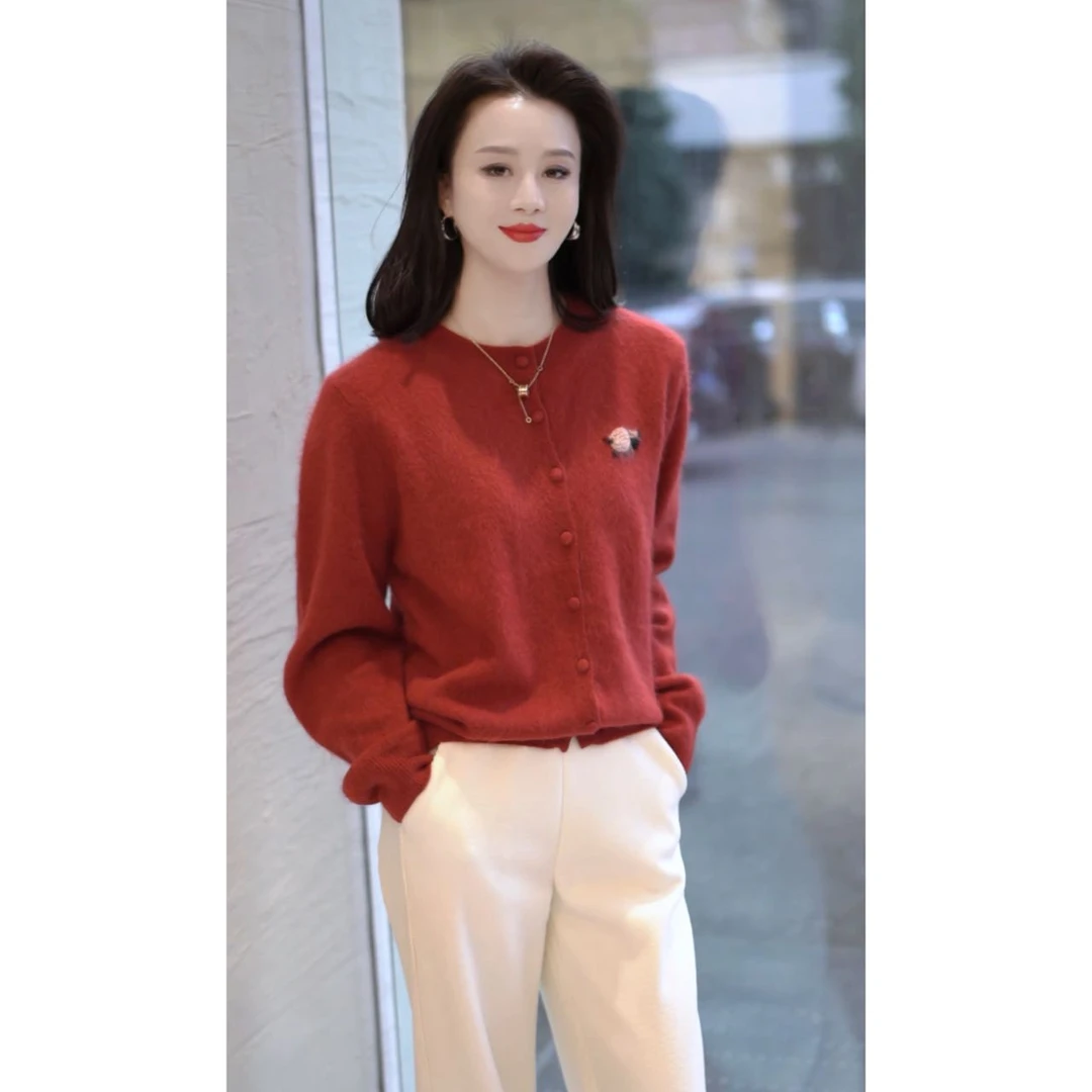 【净素】开衫廓形胸口徽章装饰圆领针织衫6652