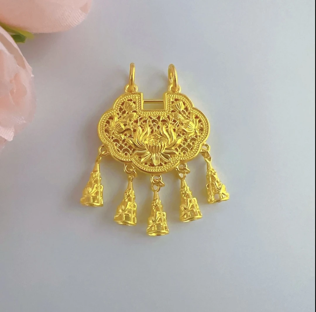 足金璎珞锁吊坠精致灵动