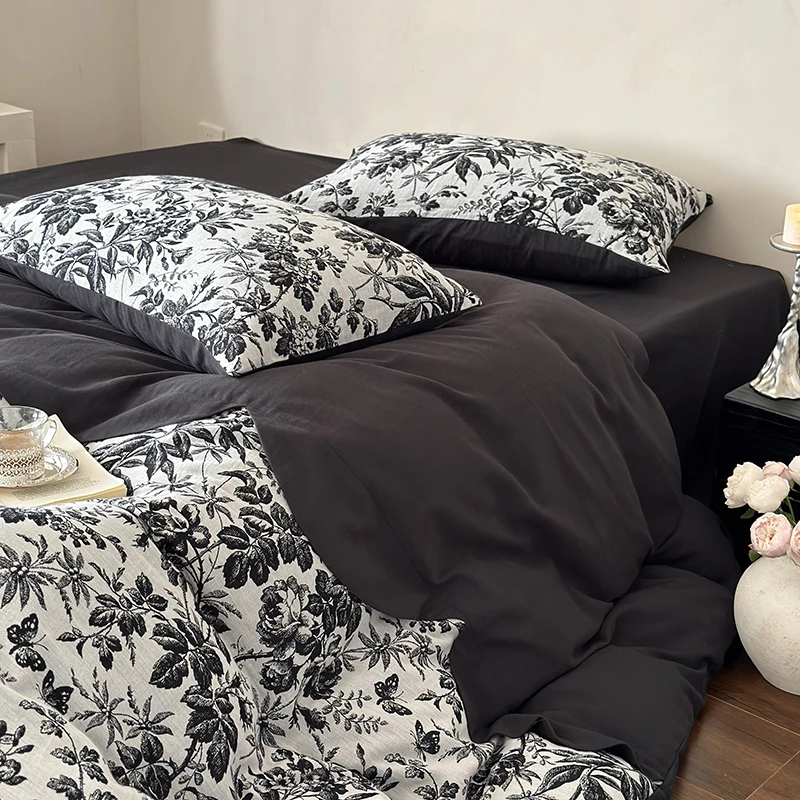 天空之城2025新款夏季色织提花双层四件套轻奢床单款印花床品套件