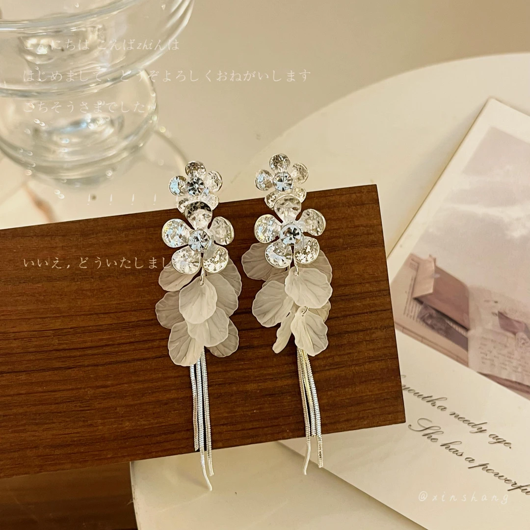 铜合金亚克力耳饰 【度假】时尚超仙长款流苏耳环小众温柔仙气耳饰