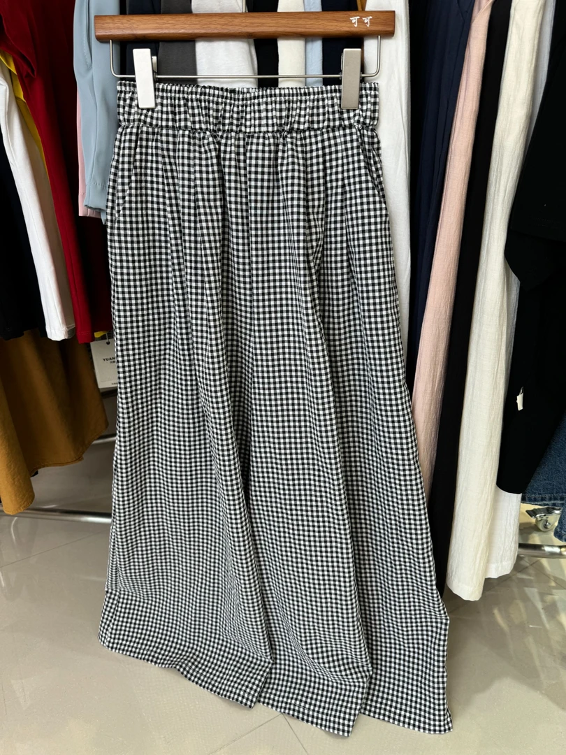【可可家】 高品质慵懒风阔腿格子裤88070