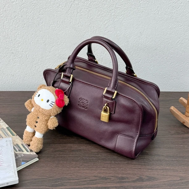 95新 LOEWE/罗意威 红棕色28小号Amazona手提包 118754