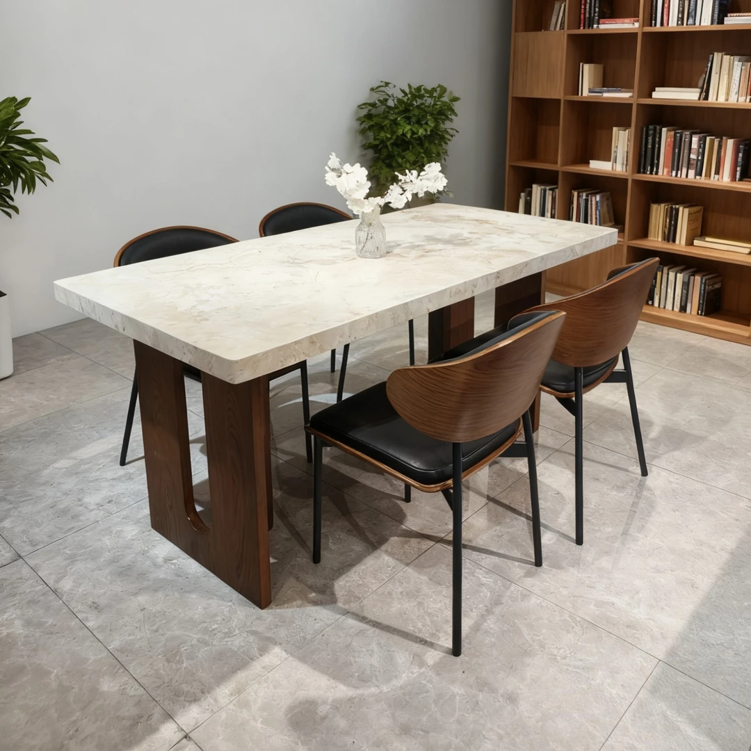 中古风莫奈花园岩板餐桌高级感复古风家用小户型长方形实木饭桌