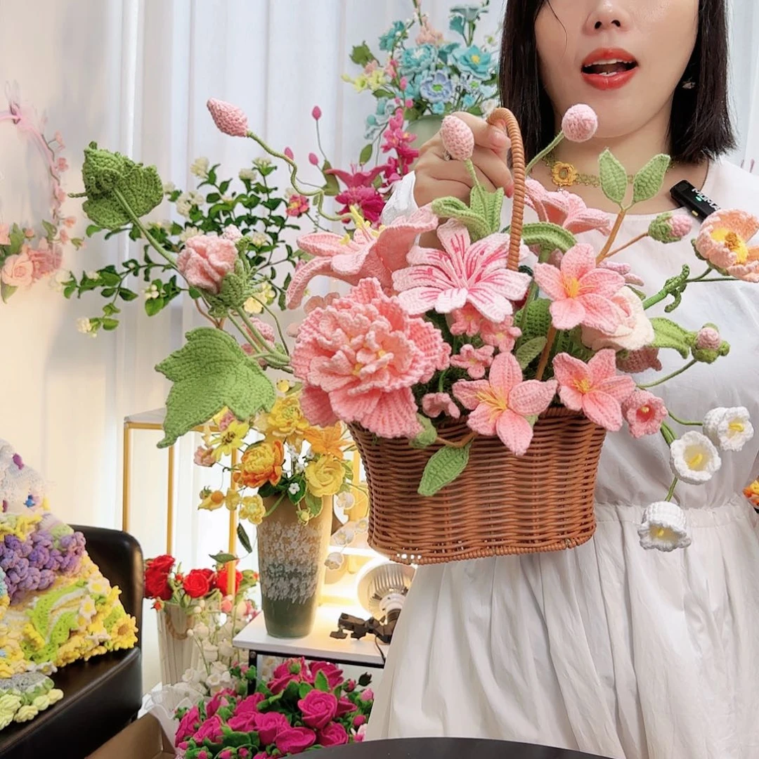 莱赛尔纤维棉手工钩织花蓝