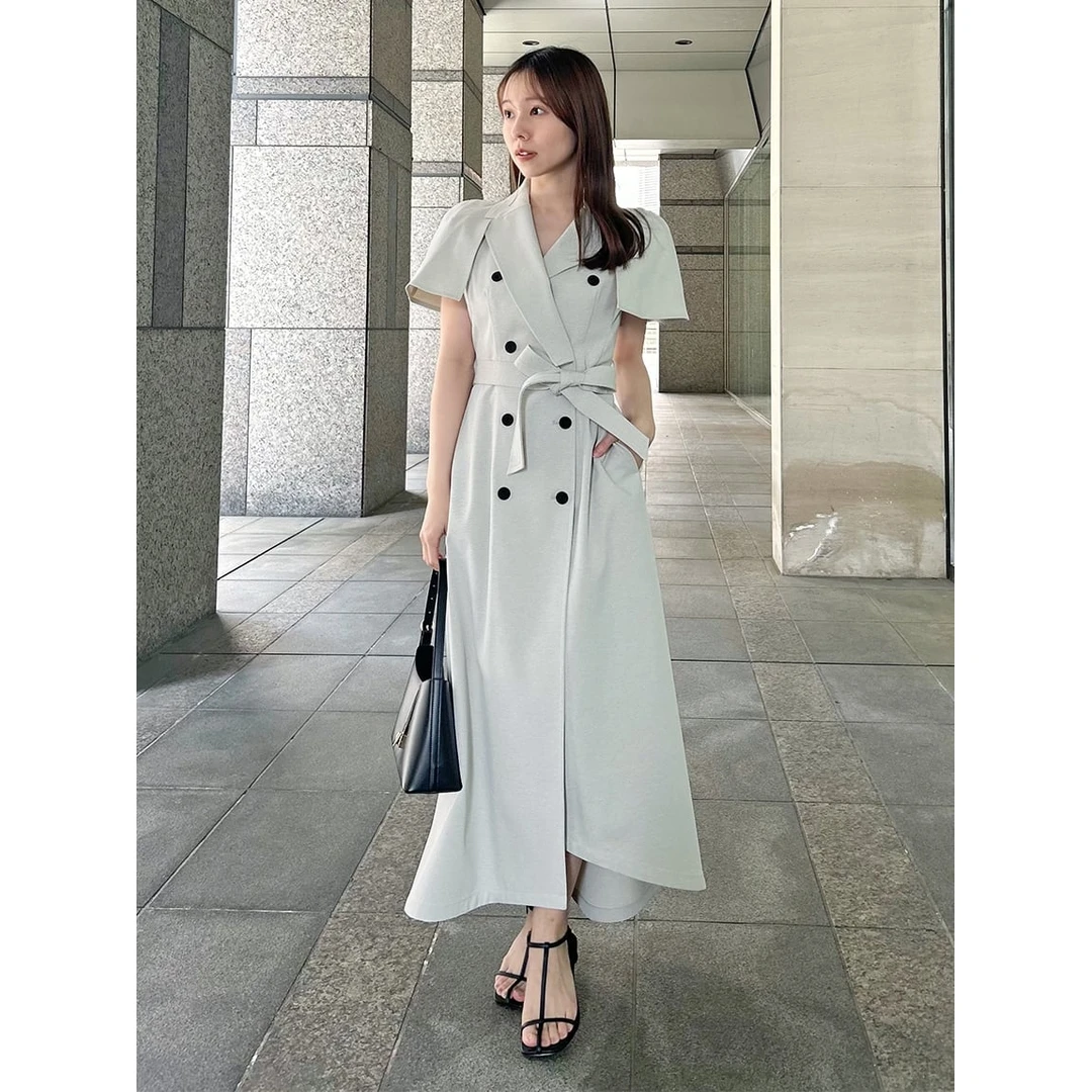 【MonTendre】夏季新款 S 优雅气质出游细腰带风衣斗篷披肩连衣裙