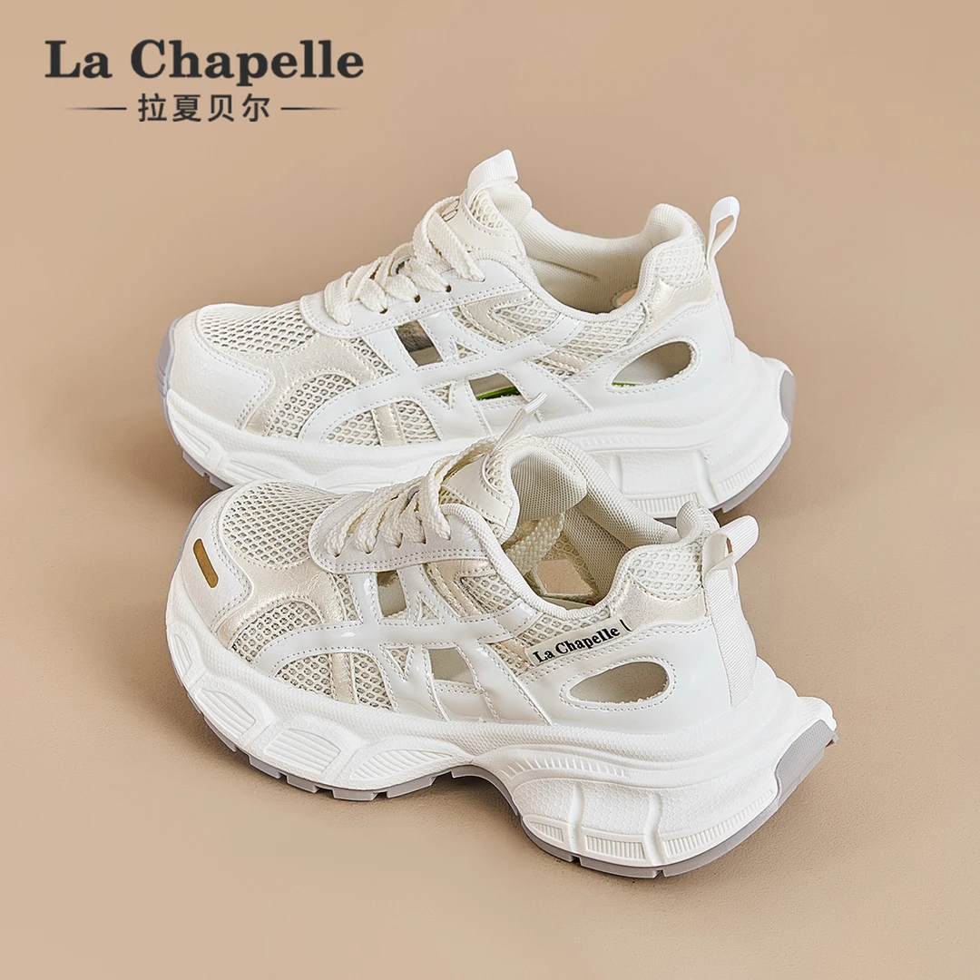 拉夏贝尔老爹鞋女冬季2025新款镂空薄款网鞋透气网面厚底运动凉鞋
