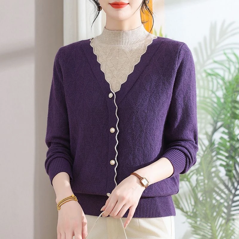 暖意融融·中老年妈妈秋冬款加绒加厚假两件针织毛衣保暖打底上衣