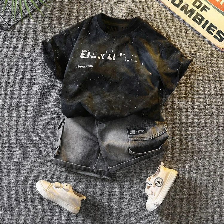 [安安家]男童夏装套装2025新款洋气儿童薄款衣服宝宝短裤两件套潮