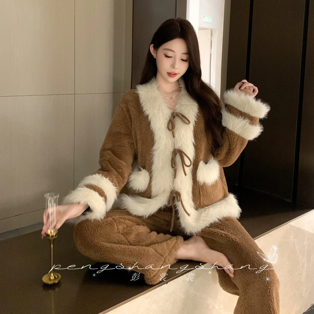 彭裳裳【卡布奇诺】女士睡衣套装居家冬款加厚舒适保暖百搭家居服
