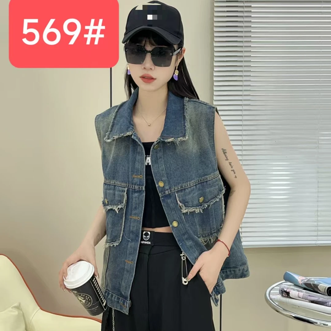 婷家新款时尚翻领牛仔马甲女显瘦洋气休闲百搭显瘦无袖坎肩上衣