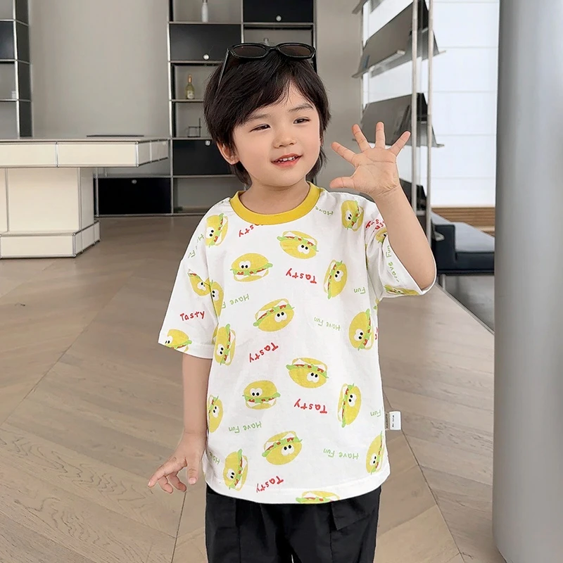 白X4175男童满印短袖t恤夏款夏装婴儿童装小童上衣潮薄夏季