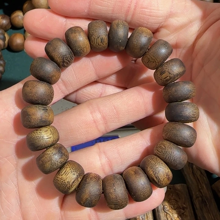 沉香手串金沙叶老料算盘珠单圈1.5高货22克➕