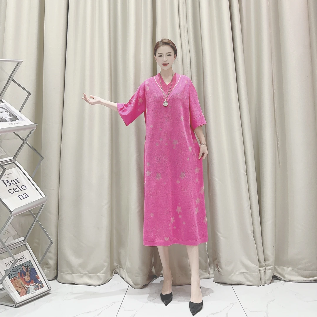 9215【春夏】花漾镂空中长款时尚显瘦宽松简约气质连衣裙