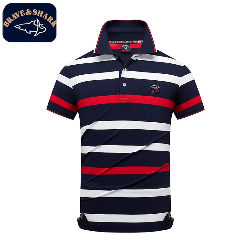 【官方正品】BRAVE&SHARK/鲨鱼丝光棉条纹POLO衫男短袖翻领商务休闲