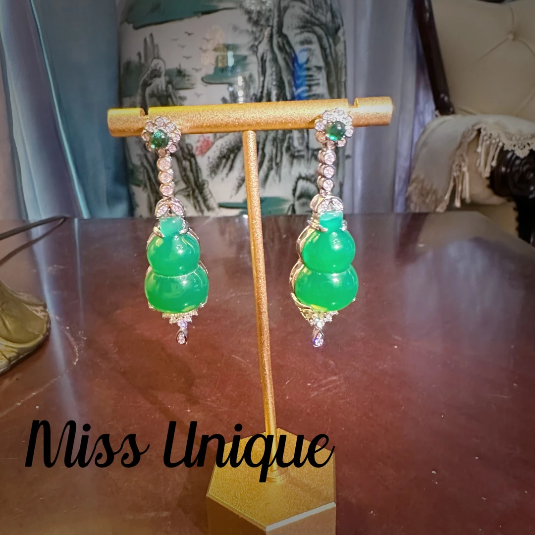 S6298绿石石绿色葫芦耳环