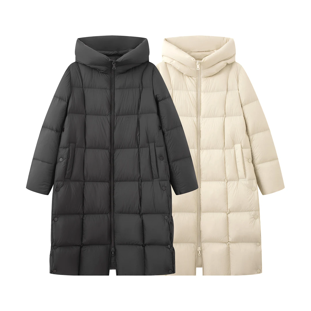 艾家商场同款2025年冬季新款宽松中长款连帽羽绒服004110