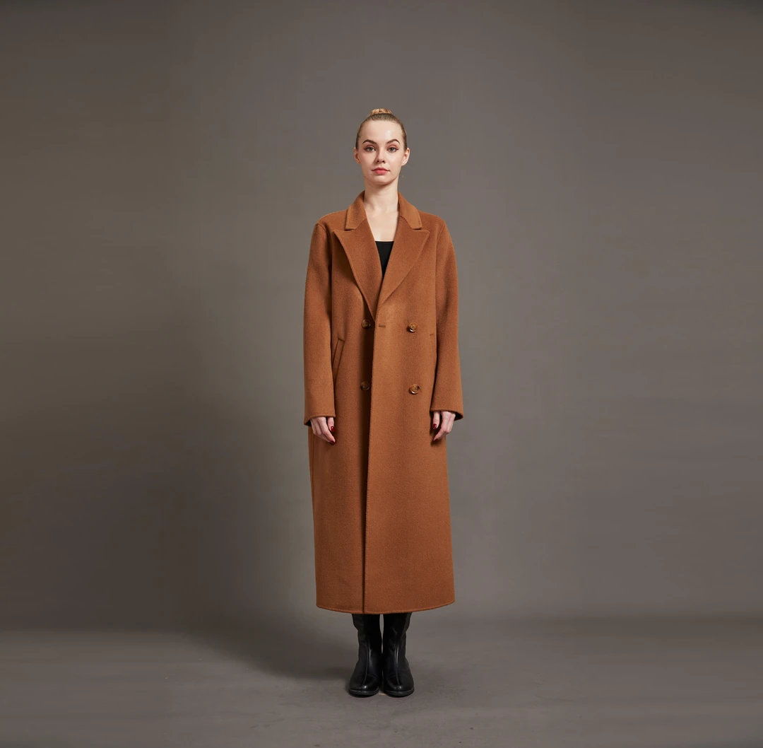 【典藏大衣】秋冬百毛超长款外套毛呢气质时尚双排扣双面呢大衣