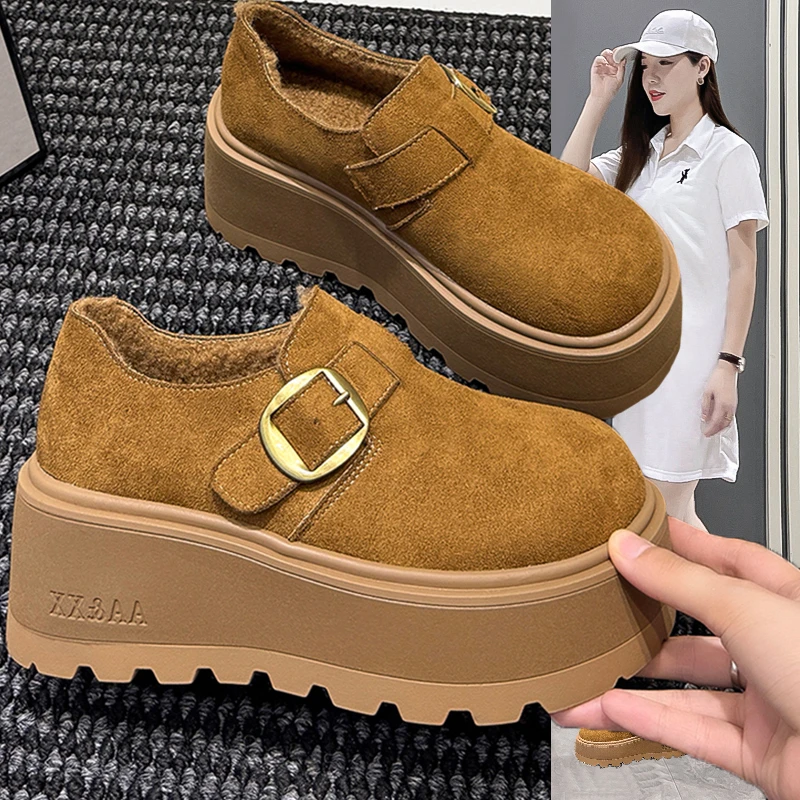 厚底增高7cm一脚蹬勃肯鞋子女冬季加绒保暖2025新款爆款棉鞋外穿