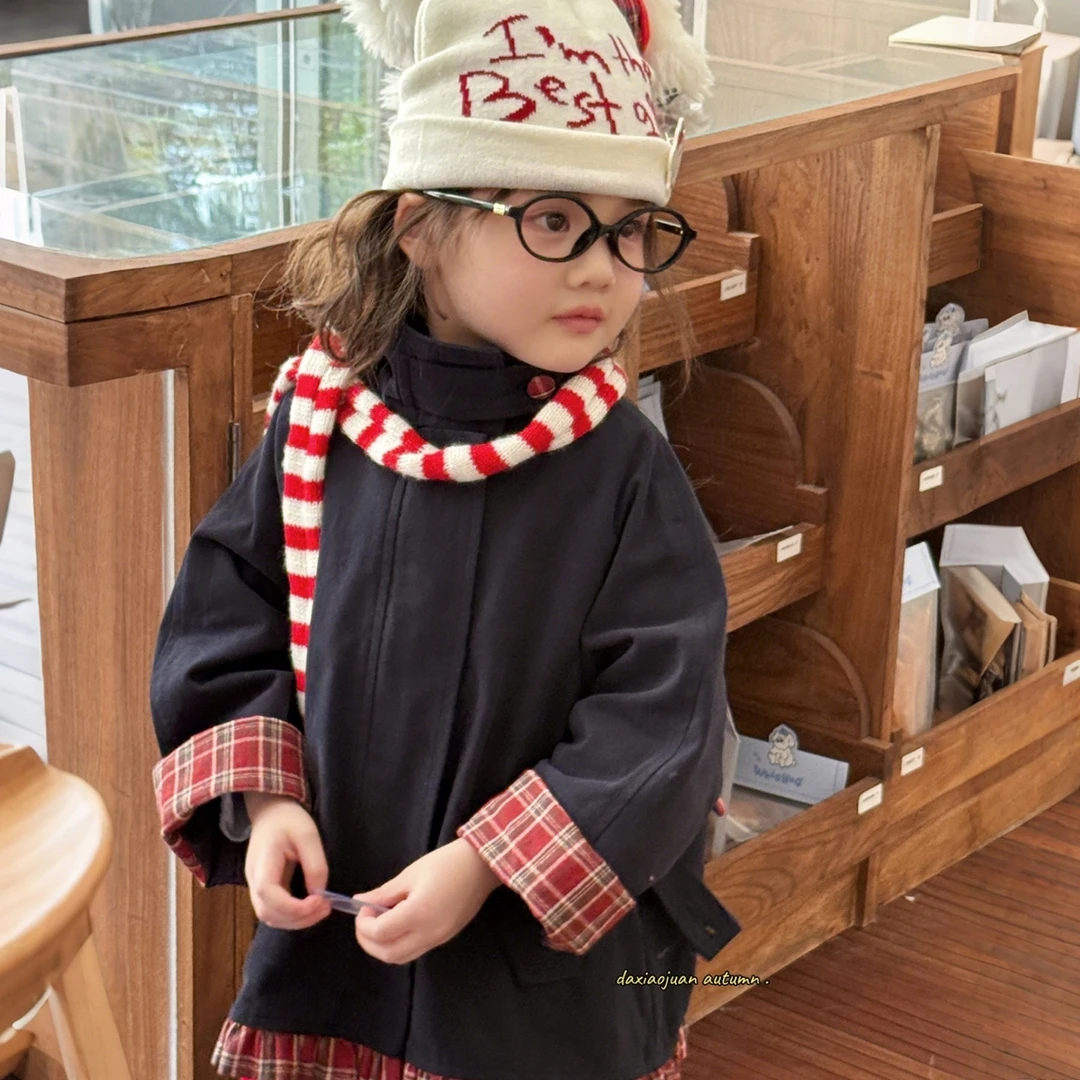 现货【大小卷】秋季新款女童翻领大口袋风衣外套-52445