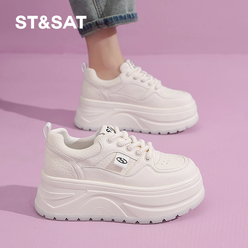 星期六厚底松糕鞋2025春季新款小白鞋复古百搭小个子休闲板鞋女款