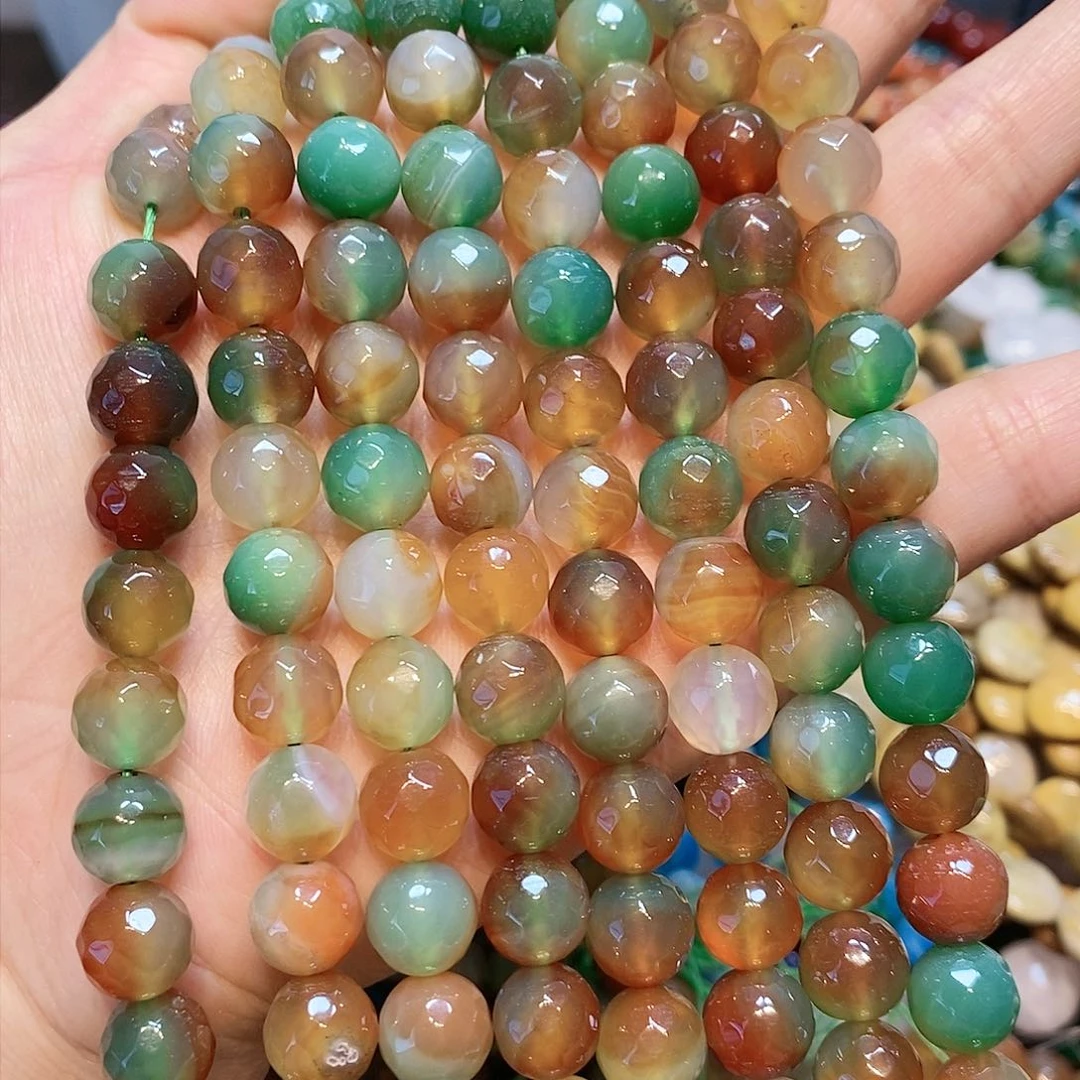 散珠玛瑙/玉髓10mm切面孔雀一条