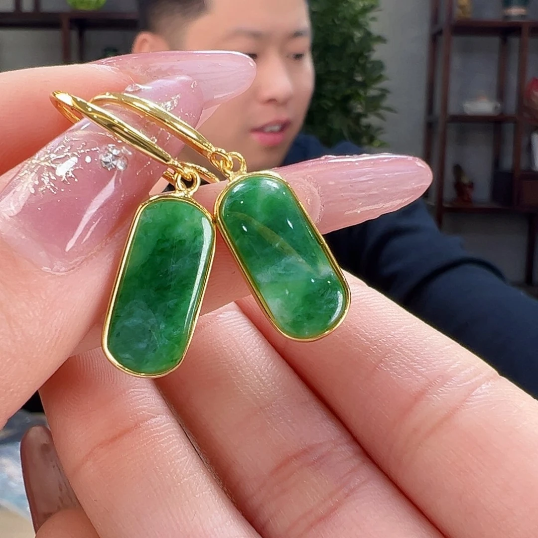 翡翠耳饰银S925镶嵌耳环35