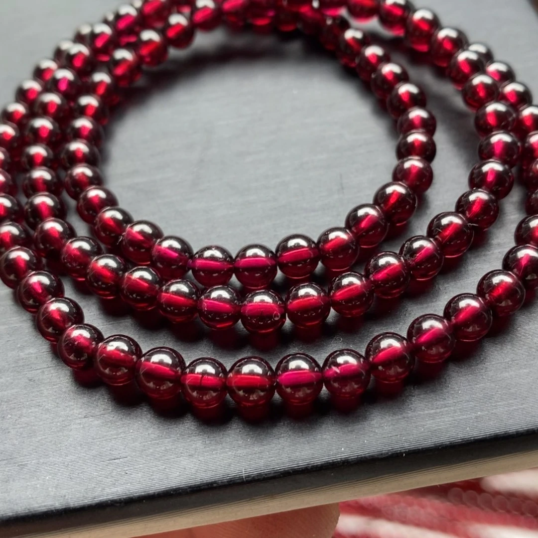 手链未镶嵌石榴石5mm酒红色福利