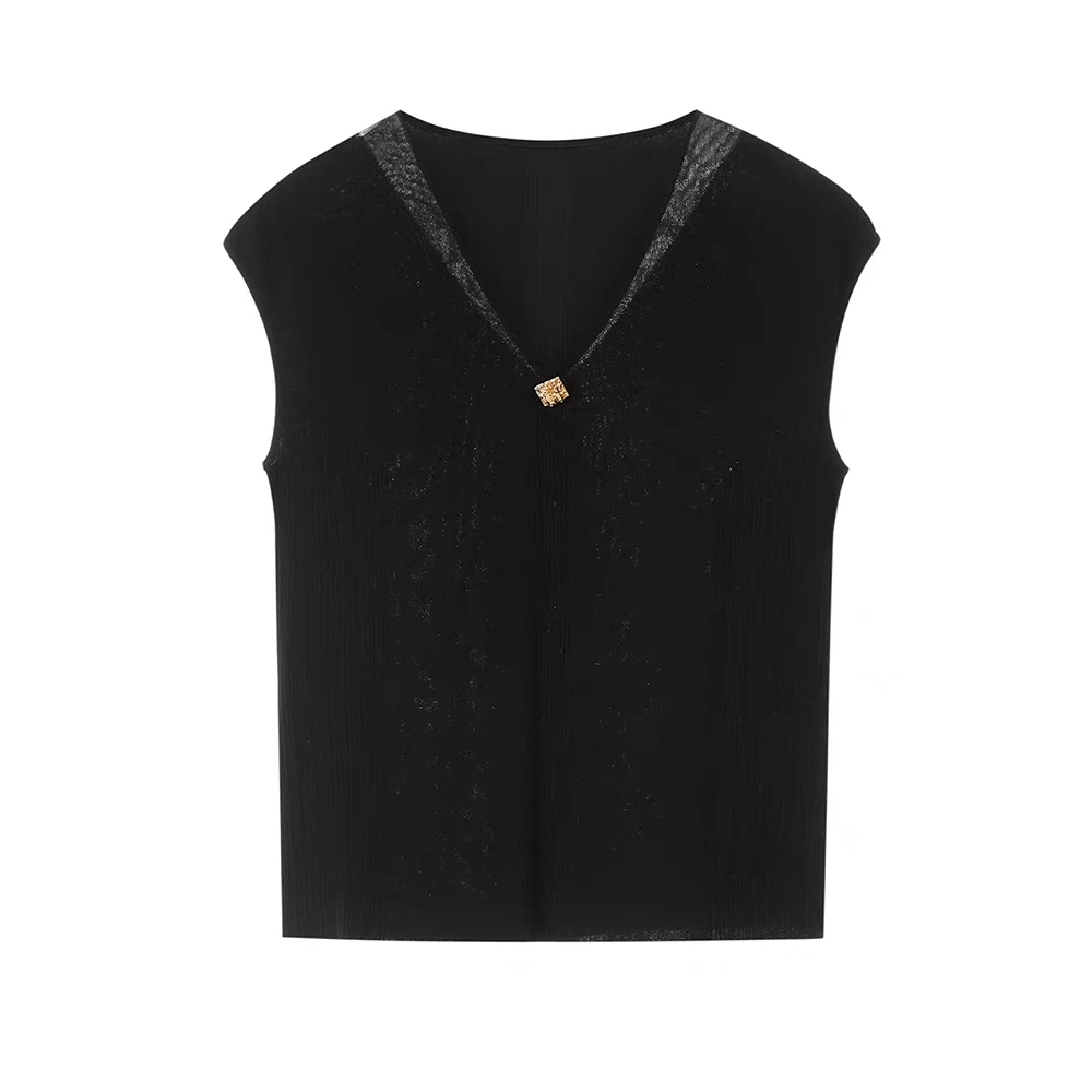 【lang】夏季新款设计感V领无袖高级感修身套头针织衫-LZ472