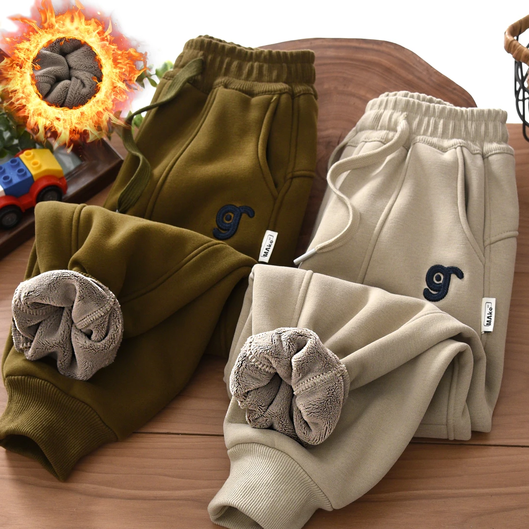 男童加绒裤子冬季2025新款中大童男孩加厚保暖儿童秘密绒运动长裤