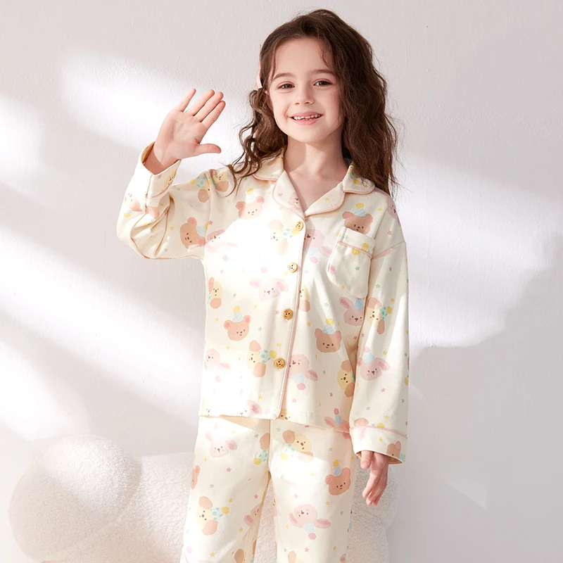 【纯棉开衫】女童睡衣纯棉舒适亲肤柔软女孩家居服长袖长裤印花开衫