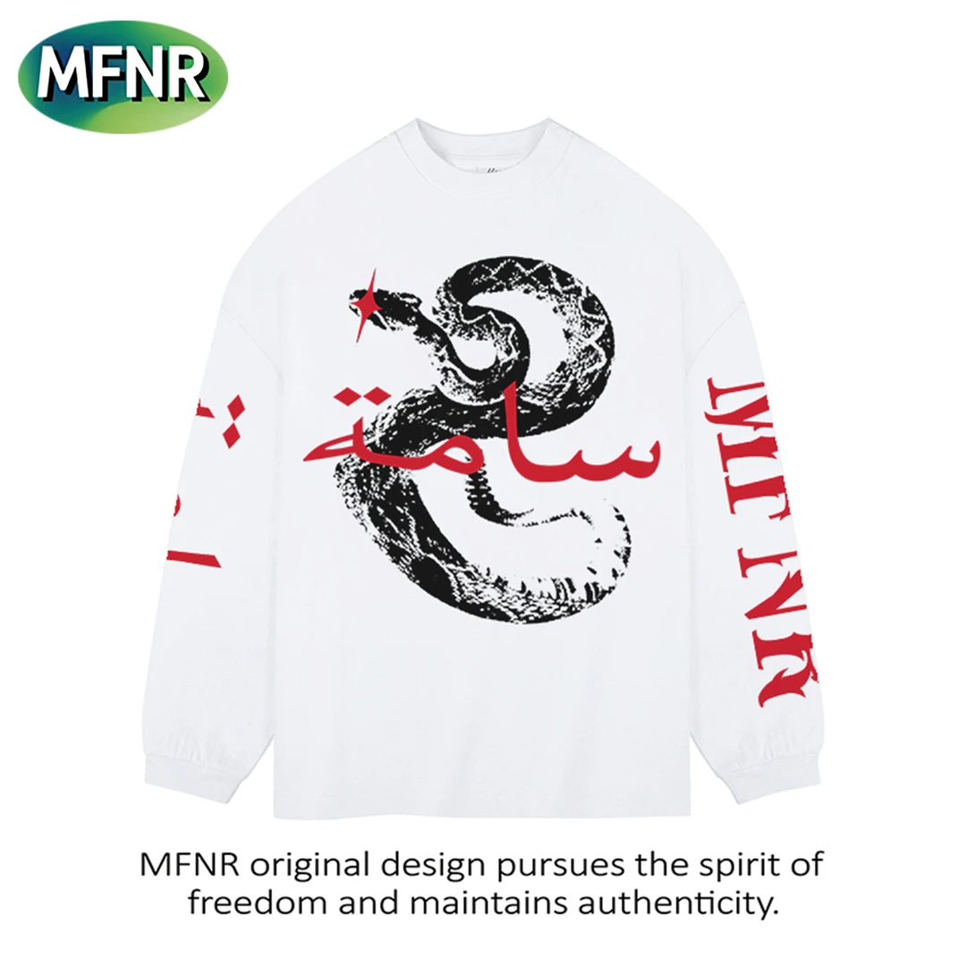 潮牌美式长袖男秋季新款蛇纹印花t恤情侣重磅宽松hiphop纯棉上衣