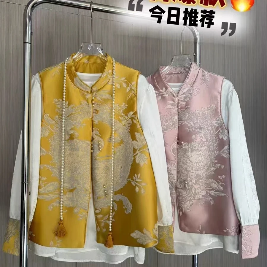 2025新中式国风时尚提花马甲高级感无袖立领马夹.中国风