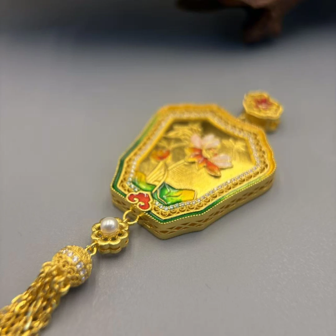 吊坠足银合成锆石 花开富贵荷花流苏吊坠  足银吊坠民族风镶嵌