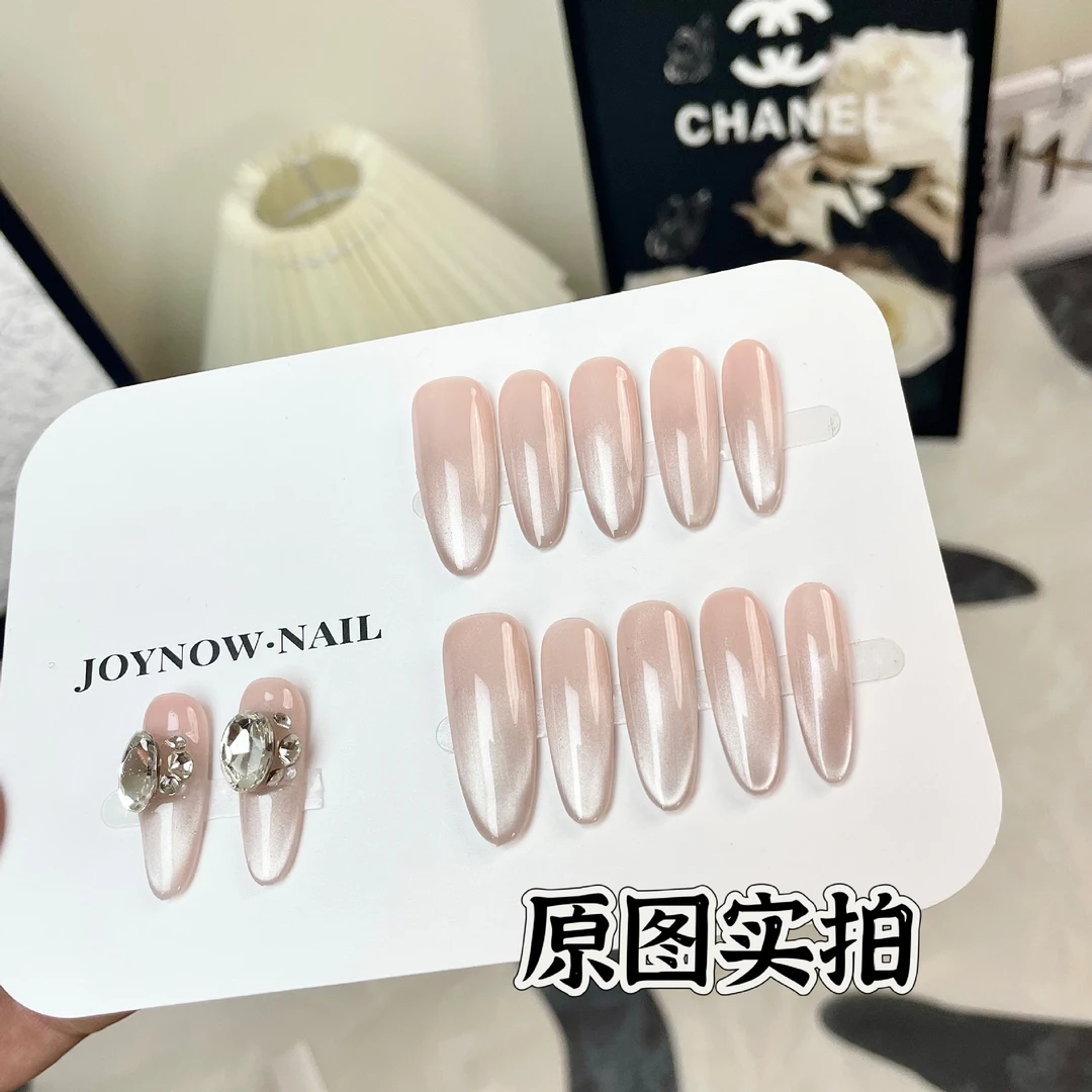 追光猫眼-Hand-painted clear bow 手工猫眼 纯手工穿戴甲 12片装