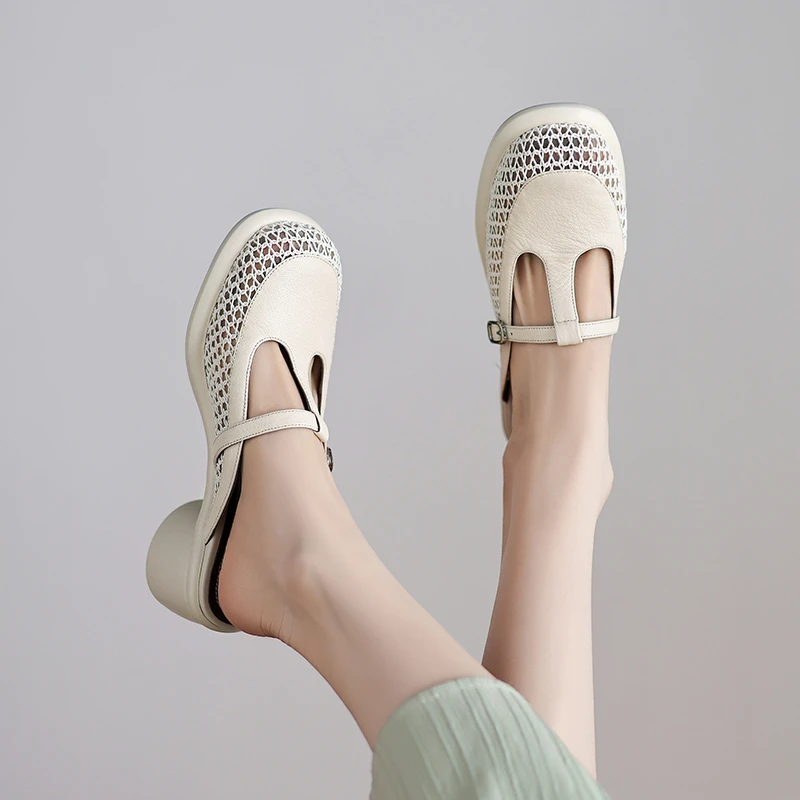 羊皮/5cm/镂空靓丽显白气质时尚百搭增高轻奢厚底外穿半拖软底