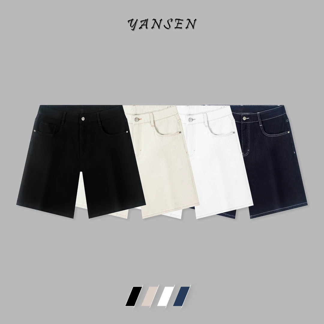 【黑标系列】简约纯色弹力防褪色水洗直筒牛仔裤短裤 YS166