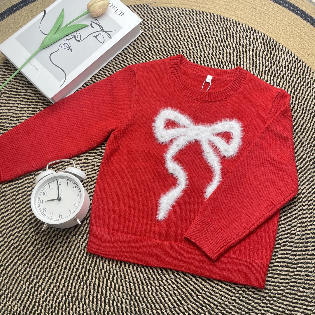 【童装】女童2025秋款韩版休闲简约百搭长袖毛针织上衣