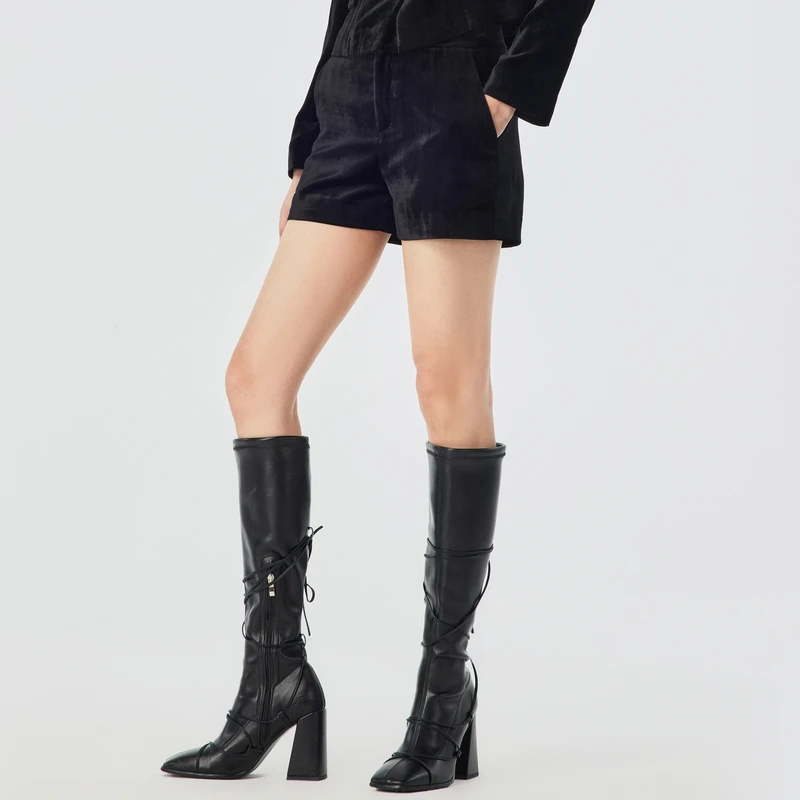 H·GENTEEL荷高 2023春季新品经典款直筒西装丝绒短裤GUD12400529