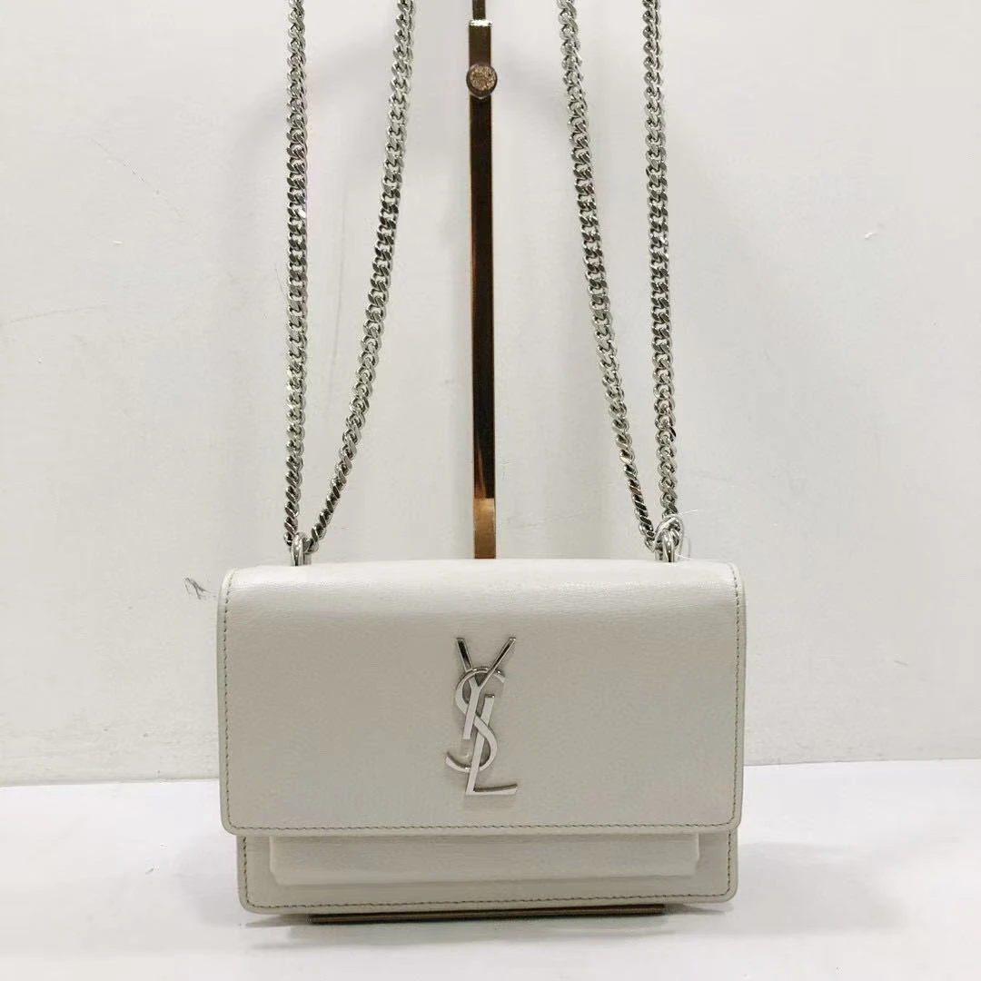 95新 YSL/圣罗兰 圣罗兰全皮白银日落链条单肩斜挎包