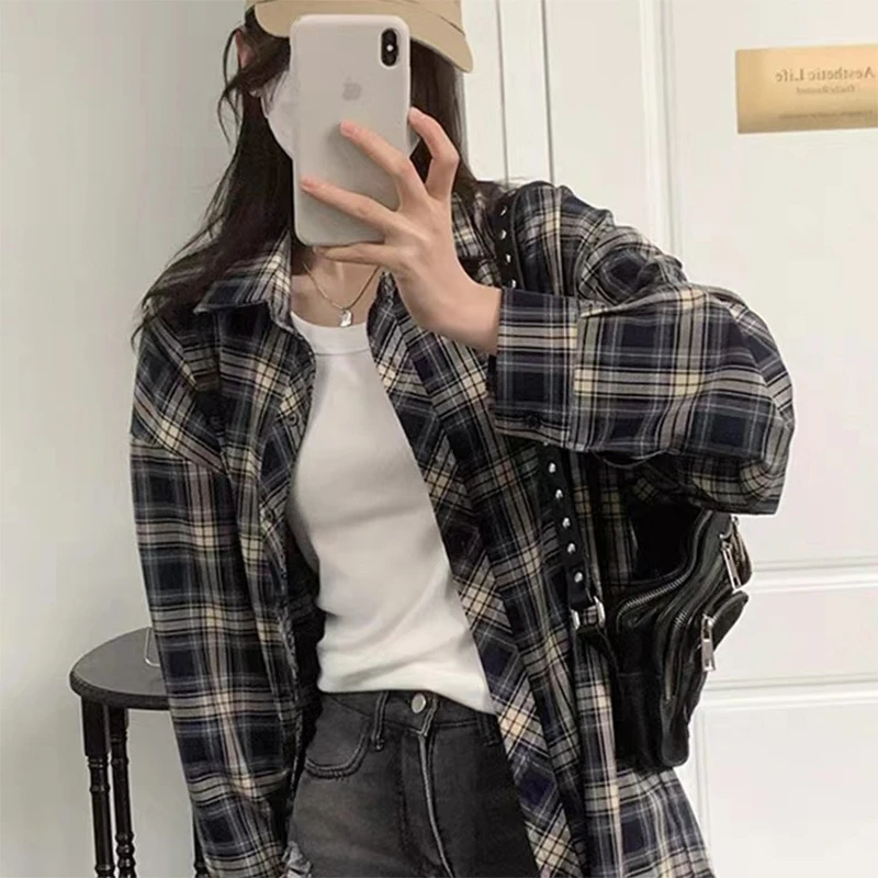 设计感格子衬衫外套女夏2025新款小个子春季韩系休闲女士磨毛衬衫