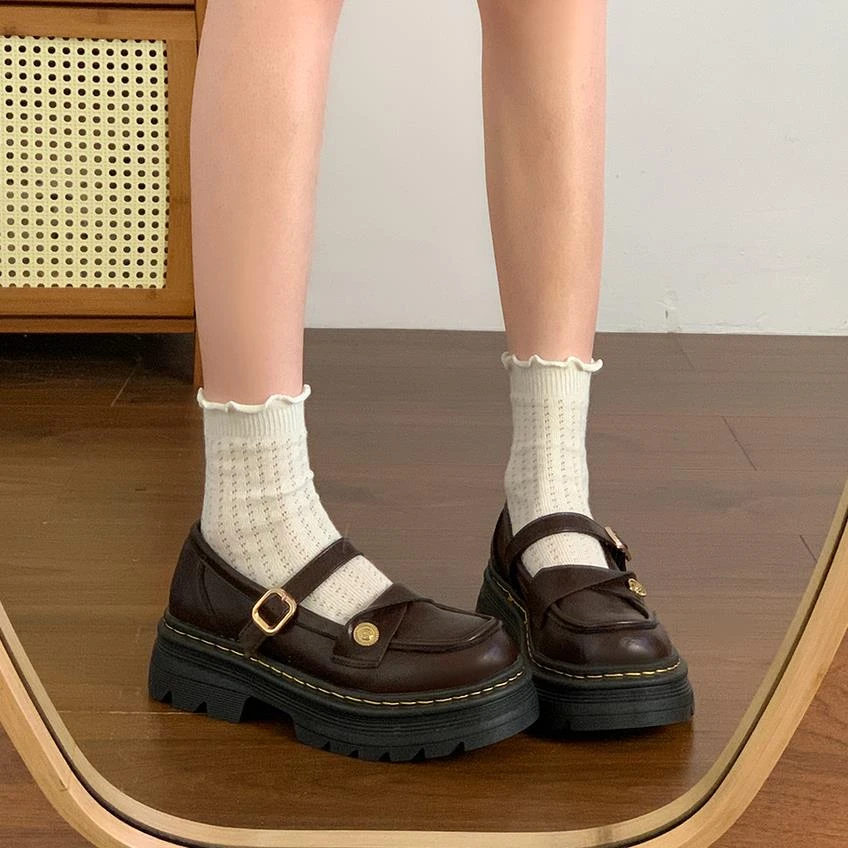 黑色英伦风圆头小皮鞋女2025春季新款厚底日系jk配裙子玛丽珍单鞋