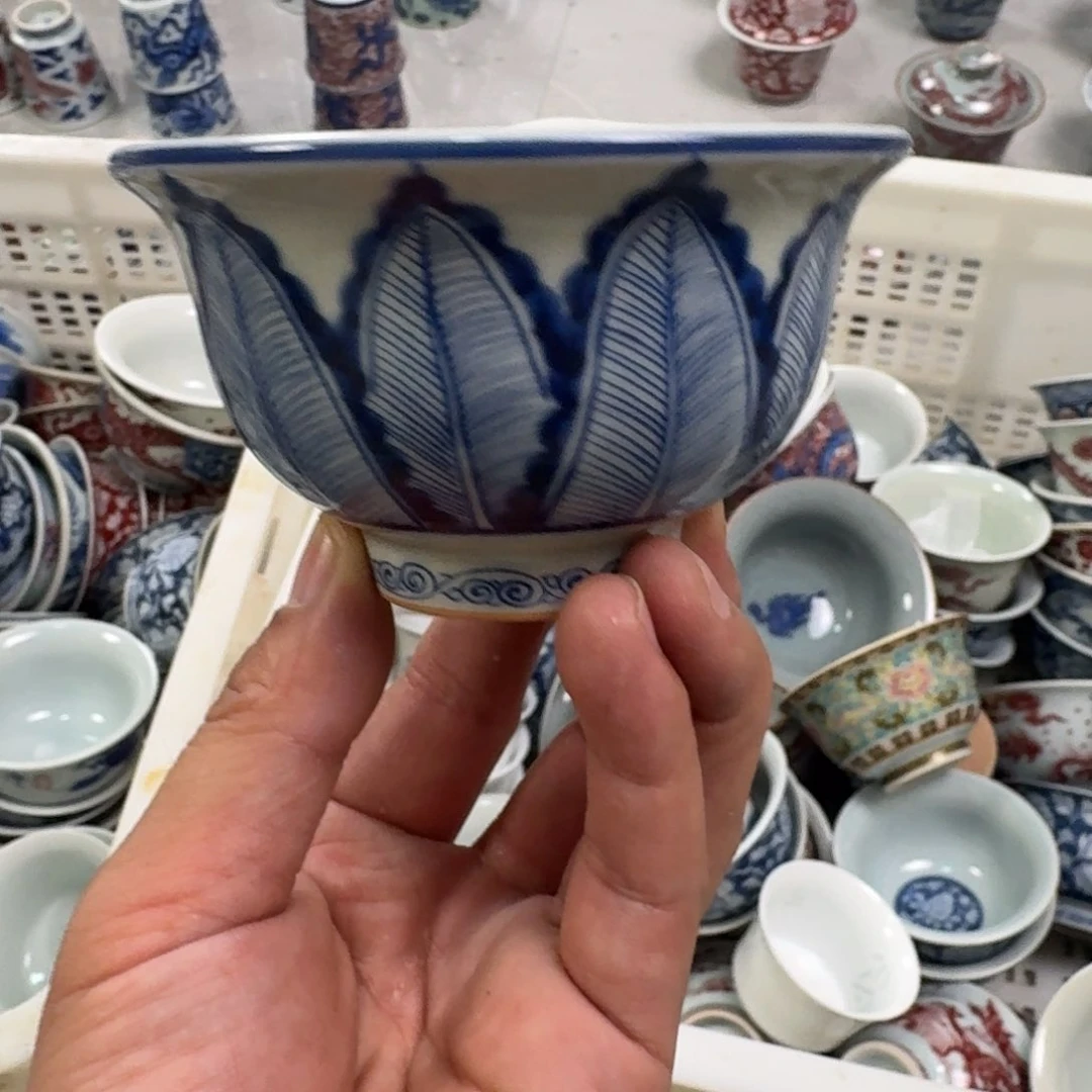 摆件寶****)青花芭蕉叶大压手